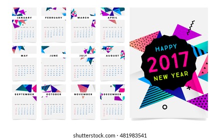 Calendar for 2017 with Geometric Pattern - Vector Illustration