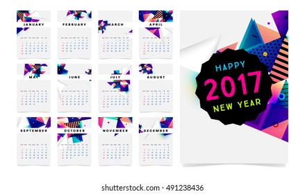 Calendar for 2017 with Geometric Pattern - Vector Illustration