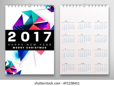 Calendar for 2017 with Geometric Pattern - Vector Illustration