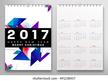 Calendar for 2017 with Geometric Pattern - Vector Illustration