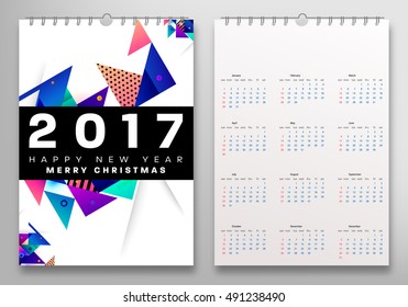 Calendar for 2017 with Geometric Pattern - Vector Illustration