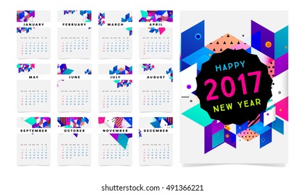 Calendar for 2017 with Geometric Pattern - Vector Illustration