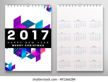 Calendar for 2017 with Geometric Pattern - Vector Illustration