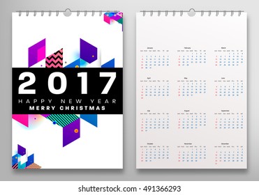 Calendar for 2017 with Geometric Pattern - Vector Illustration