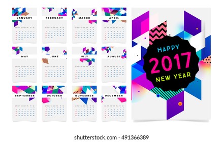 Calendar for 2017 with Geometric Pattern - Vector Illustration