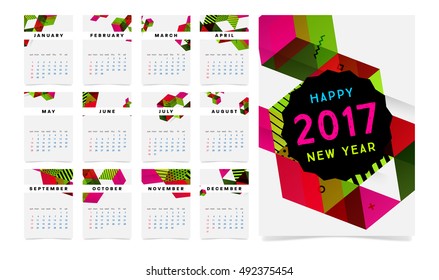 Calendar for 2017 with Geometric Pattern - Vector Illustration
