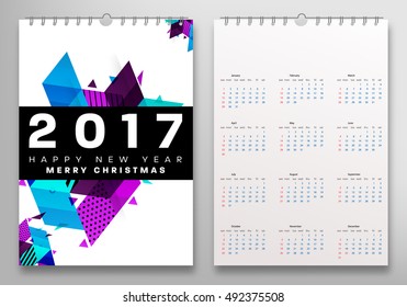 Calendar for 2017 with Geometric Pattern - Vector Illustration