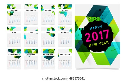 Calendar for 2017 with Geometric Pattern - Vector Illustration