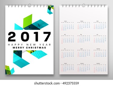 Calendar for 2017 with Geometric Pattern - Vector Illustration