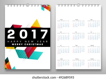 Calendar for 2017 with Geometric Pattern - Vector Illustration