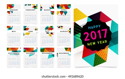 Calendar for 2017 with Geometric Pattern - Vector Illustration