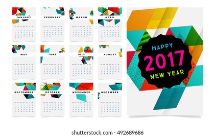 Calendar for 2017 with Geometric Pattern - Vector Illustration