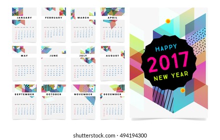 Calendar for 2017 with Geometric Pattern - Vector Illustration