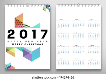Calendar for 2017 with Geometric Pattern - Vector Illustration