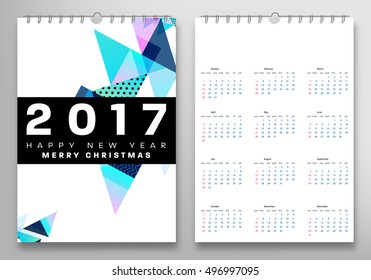 Calendar for 2017 with Geometric Pattern - Vector Illustration
