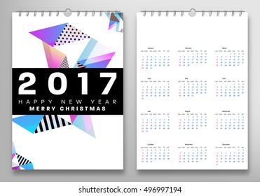 Calendar for 2017 with Geometric Pattern - Vector Illustration