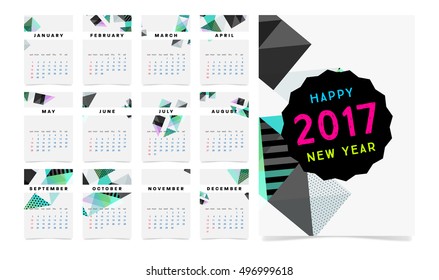 Calendar for 2017 with Geometric Pattern - Vector Illustration