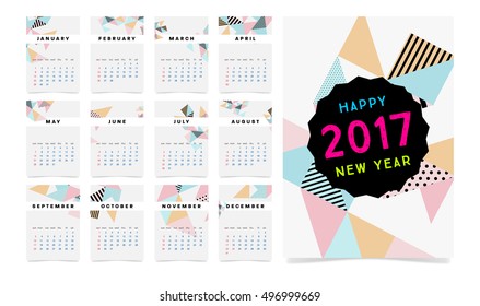Calendar for 2017 with Geometric Pattern - Vector Illustration