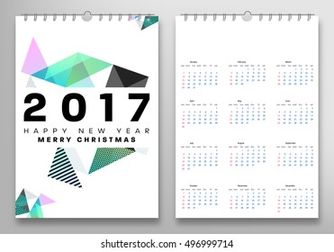 Calendar for 2017 with Geometric Pattern - Vector Illustration
