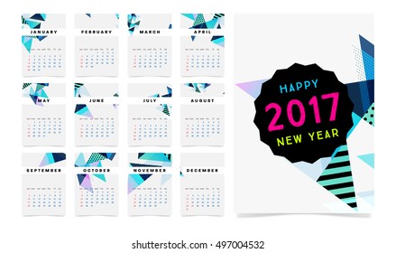 Calendar for 2017 with Geometric Pattern - Vector Illustration