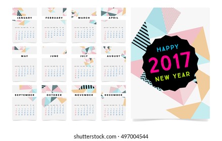 Calendar for 2017 with Geometric Pattern - Vector Illustration