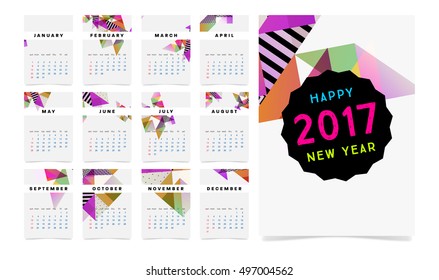 Calendar for 2017 with Geometric Pattern - Vector Illustration