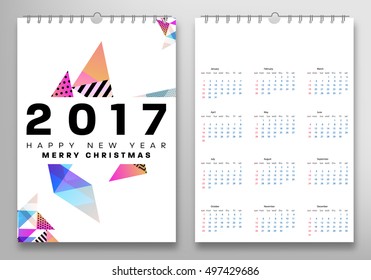 Calendar for 2017 with Geometric Pattern - Vector Illustration