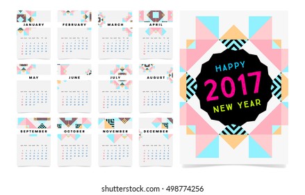 Calendar for 2017 with Geometric Pattern - Vector Illustration