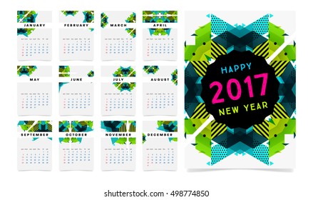Calendário para 2017 com padrão geométrico - ilustração vetorial