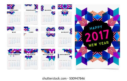 Calendar for 2017 with Geometric Pattern - Vector Illustration