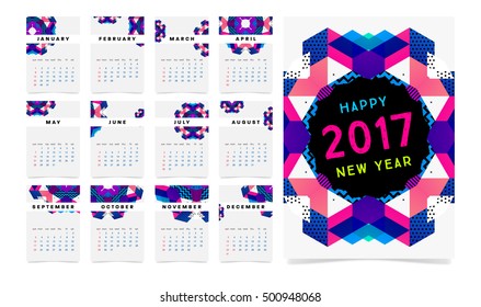 Calendar for 2017 with Geometric Pattern - Vector Illustration