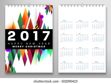 Calendar for 2017 with Geometric Pattern - Vector Illustration