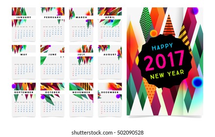 Calendar for 2017 with Geometric Pattern - Vector Illustration