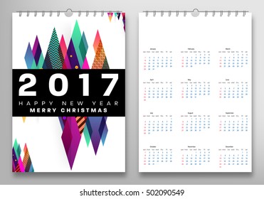 Calendar for 2017 with Geometric Pattern - Vector Illustration