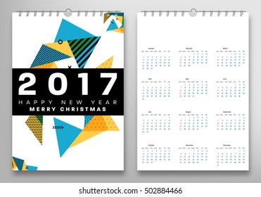 Calendar for 2017 with Geometric Pattern - Vector Illustration