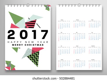 Calendar for 2017 with Geometric Pattern - Vector Illustration