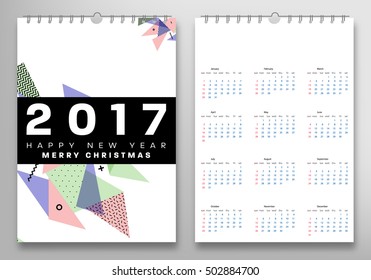 Calendar for 2017 with Geometric Pattern - Vector Illustration