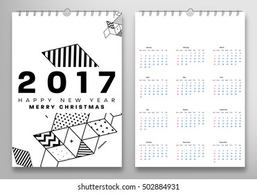 Calendar for 2017 with Geometric Pattern - Vector Illustration