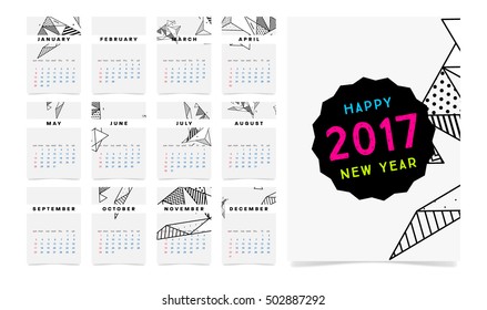 Calendar for 2017 with Geometric Pattern - Vector Illustration
