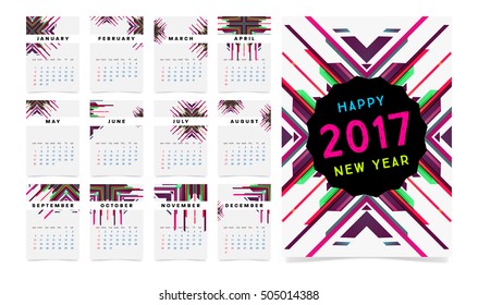 Calendar for 2017 with Geometric Pattern - Vector Illustration