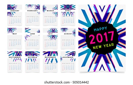 Calendar for 2017 with Geometric Pattern - Vector Illustration