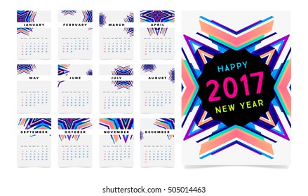 Calendar for 2017 with Geometric Pattern - Vector Illustration