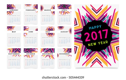 Calendar for 2017 with Geometric Pattern - Vector Illustration