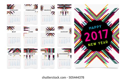 Calendar for 2017 with Geometric Pattern - Vector Illustration