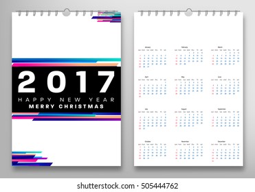 Calendar for 2017 with Geometric Pattern - Vector Illustration