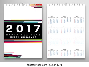 Calendar for 2017 with Geometric Pattern - Vector Illustration