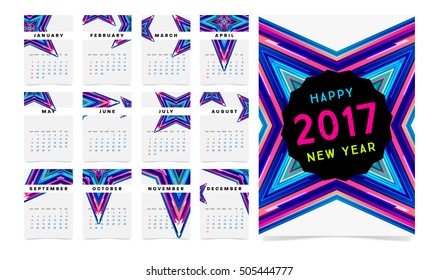 Calendar for 2017 with Geometric Pattern - Vector Illustration