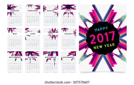 Calendar for 2017 with Geometric Pattern - Vector Illustration