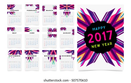 Calendar for 2017 with Geometric Pattern - Vector Illustration