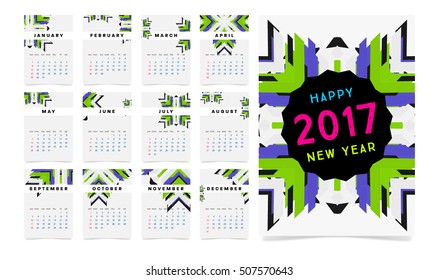 Calendar for 2017 with Geometric Pattern - Vector Illustration